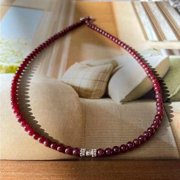 Garnet Bead Necklace in 925 sterling silver Minimalistic necklace choker